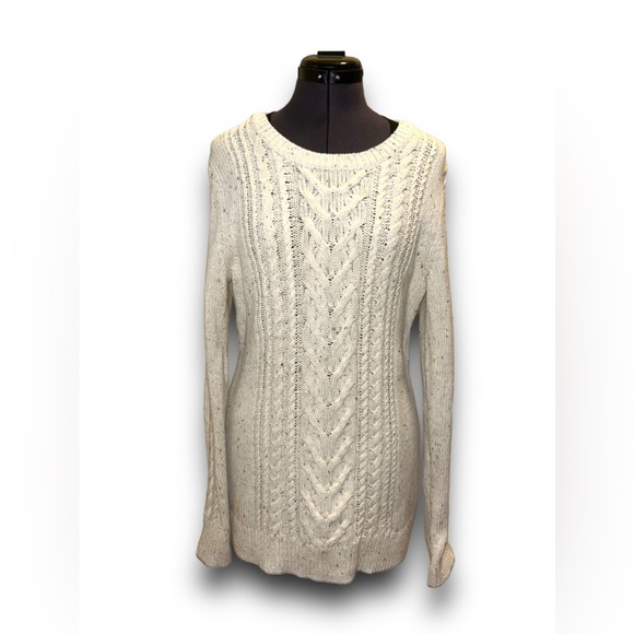 Old Navy Sweaters - Old Navy • Cable Knit Sweater, Cream with Navy Specks, EUC, Large